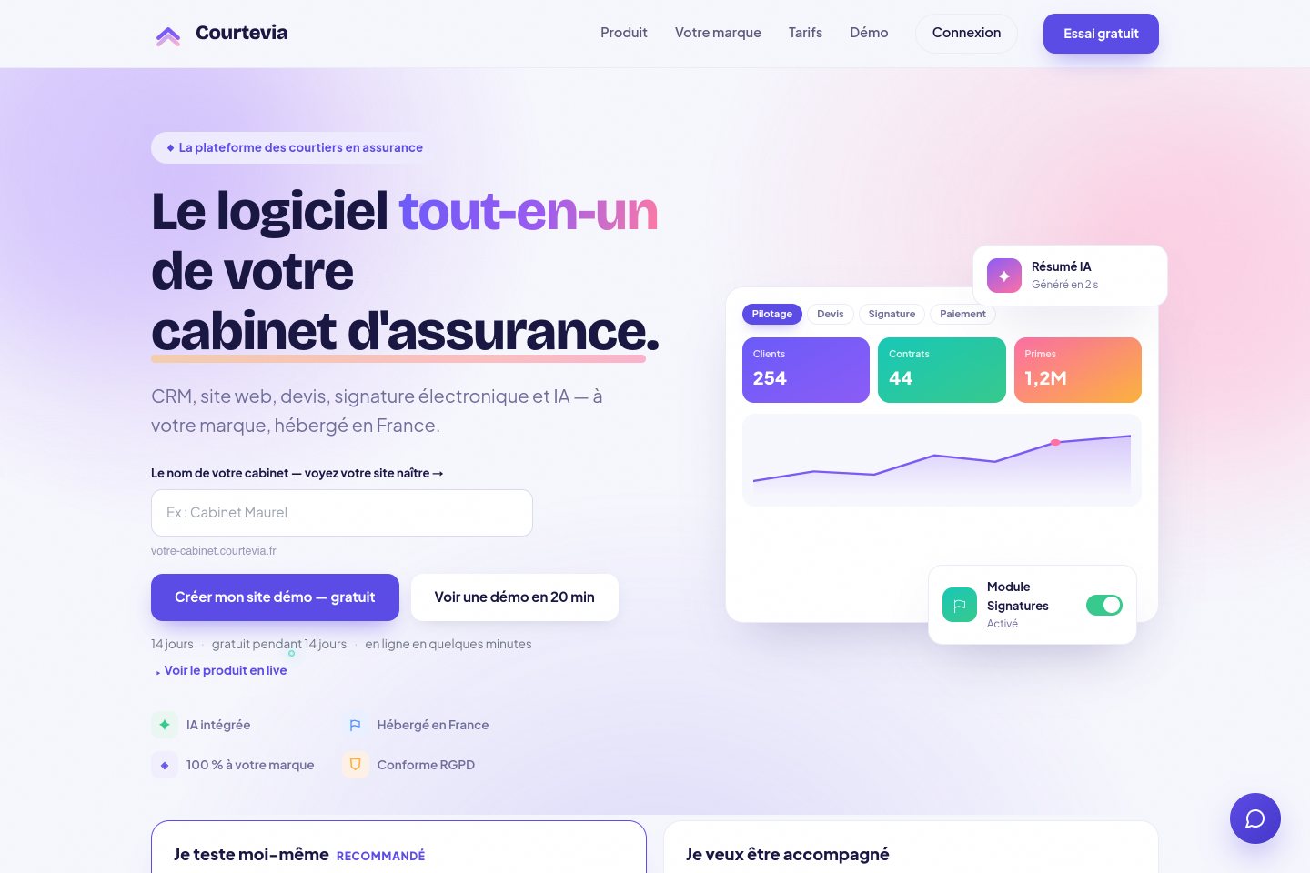 Aperçu de la plateforme courtevia.fr